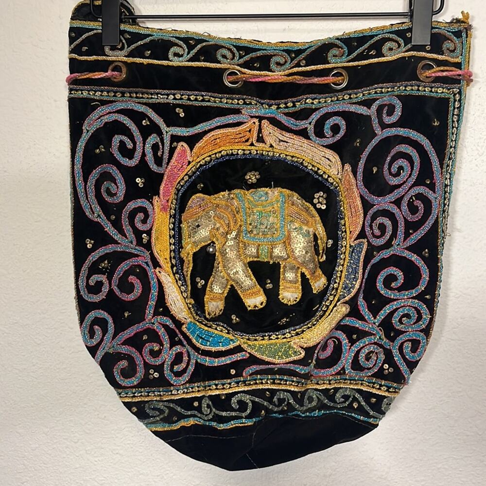 Vintage Beaded Elephant Purse Boho Hippy 70s Handbag Velvet Multicolor Artsy 80s - Picture 5 of 7
